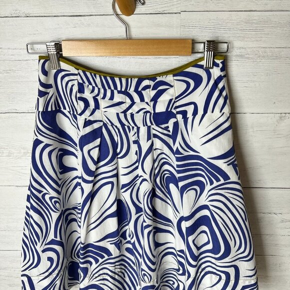 Cabi Skirt Womens Size 0 Blue & White Lombard Geo Swirl Cotton Blend Pleated - Picture 5 of 15